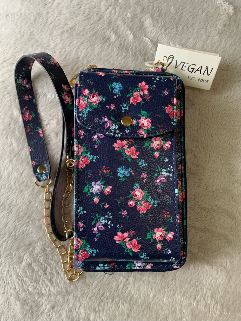 Navy Floral Crossbody Wallet Bag